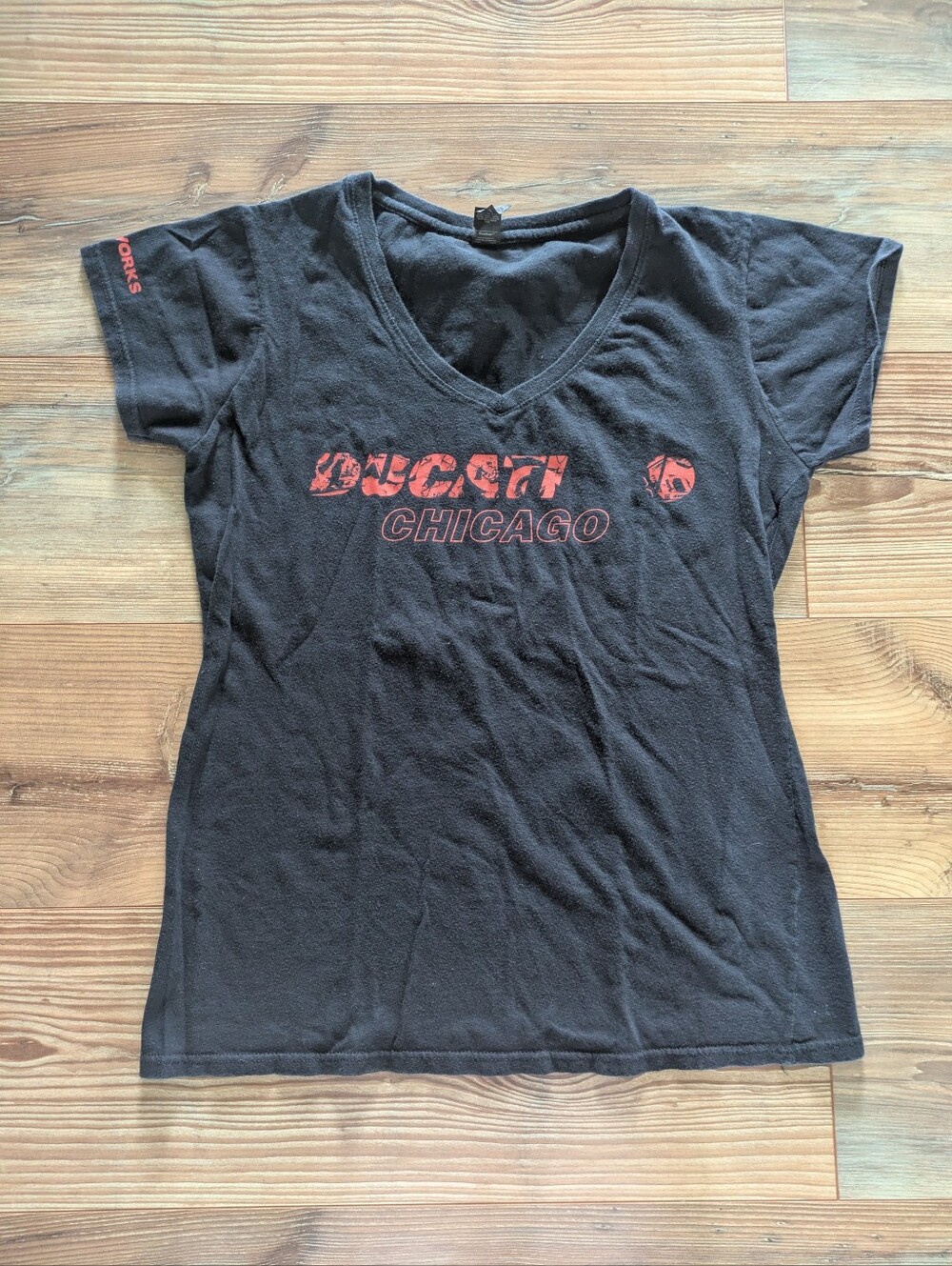 Motoworks Ducati Chicago Short Sleeve V Neck Red & Black T-Shirt Ladies Large